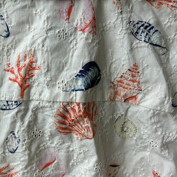 Anthropologie White Puff Sleeve Wrap Crop Blouse with Eyelet & Seashells- Size L - Picture 8 of 8